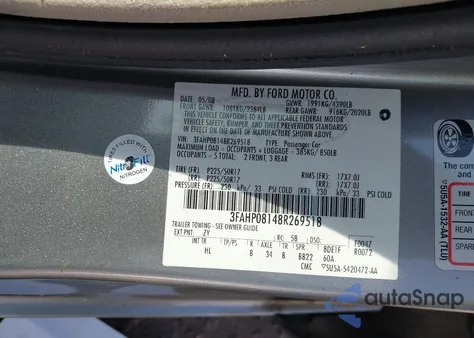 2008 Ford Fusion Sel из США, поврежденный, VIN 3FAHP08148R269518